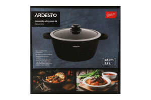 Каструля Gemini Anzio 3,1л чорний алюміній з скляною кришкою Ardesтo