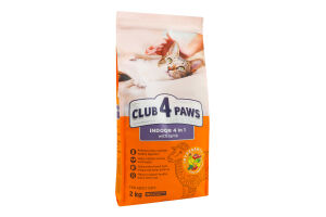 Корм сухой полнорационный для взрослых котов живущих в помещении С ягненком 4в1 Premium Club 4 Paws м/у 2кг