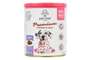Корм д/дорослих собак Premium шматочки з індичкою в желе 800г ж/б Pet Chef