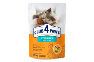 Корм сухий повнораціонний для дорослих стерилізованих котів З індичкою Premium Club 4 Paws д/п 900г