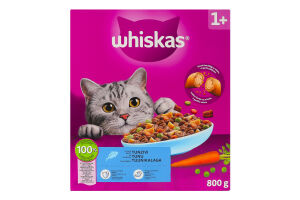 Корм сухой полнорационный для взрослых котов с тунцом Whiskas к/у 800г