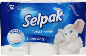 Бумага туалетная 3-х слойная Super soft Selpak 12шт