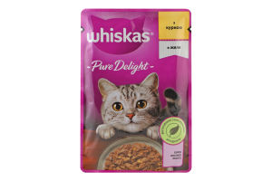 Корм консервований для дорослих котів повнораціонний З куркою в желе Pure Delight Whiskas д/п 85г