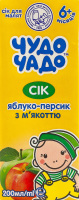 Сік для дітей від 6міс з м'якоттю та цукром стерилізований Яблуко-персик Кудесник Чудо-Чадо т/п 200мл