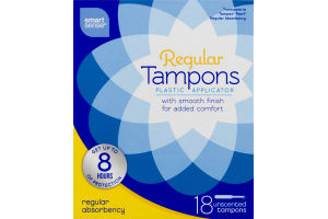 Smart Sense Regular Tampons Plastic Applicator Regular Absorbancy Unscented - 18 CT
