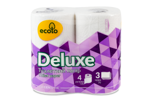Бумага туалетная 3-слойная 150 листов Deluxe Ecolo 4шт