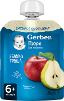 Пюре фруктовое для детей от 6мес пастеризованное витаминизированное Яблоко-груша Gerber д/п 90г