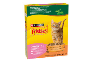 Корм сухий повнораціонний для кошенят з куркою, індичкою, молоком та овочами Junior Friskies к/у 300г