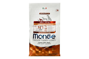 Корм сухой полнорационный для щенков мелких пород c ягненком и рисом Monoprotein Natural superpremium Monge м/у 2.5кг