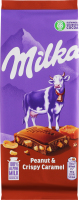 Шоколад молочний з арахісом, шматочками хрумкої карамелі, рисовими кульками та кукурудзяними пластівцями Milka м/у 90г