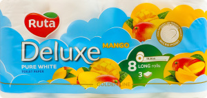 Папір туалетний 3-х шаровий 160 листів Mango Pure white Deluxe Golden line Ruta 8шт