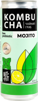 Напиток брожения фильтрованный непастеризованный с сахаром Mojito Kombucha Vit-Fit ж/б 0.33л