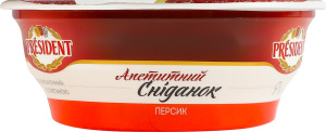 Сир кисломолочний 9% зі сметаною та наповнювачем Персик President ст 180г