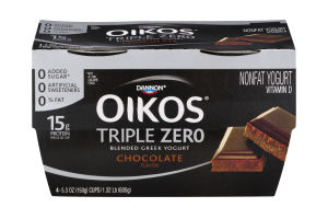 Dannon Oikos Triple Zero Blended Greek Nonfat Yogurt Chocolate - 4 PK