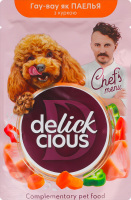 Корм консервированный дополнительный для взрослых собак Паэлья с курицей Chef`s menu Delickcious д/п 85г