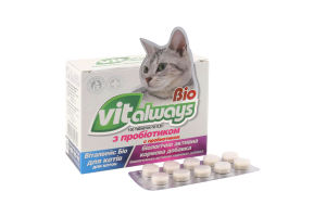 Добавка біологічно-активна кормова д/котів VITalways Bio з пробіотиком 100таблеток O.L.KAR.