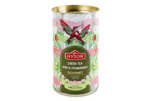 Чай зелений байховий листовий з полуницею та ароматом ківі Gourmet Hyson тубус 100г