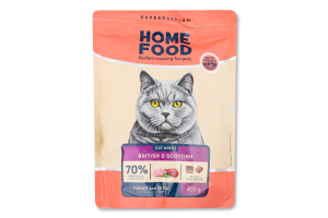 Корм д/дорослих котів британських та шотландських порід Індичка та качка сухий 400г Home Food