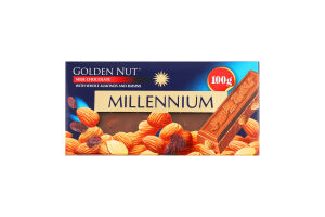 Шоколад молочний з цілим мигдалем та родзинками Golden Nut Millennium к/у 100г