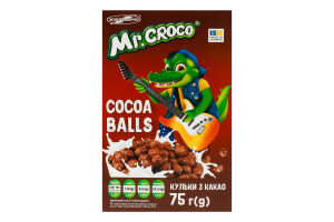 Завтраки сухие глазированные сахарной глазурью Шарики с какао Mr. Croco к/у 75г