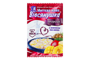 Каша овсяная быстрого приготовления с ананасом и манго с подсластителями Вівсянушка м/у 40г