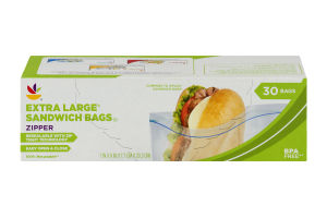 Ahold Extra Large Sandwich Bags Zipper - 30 CT