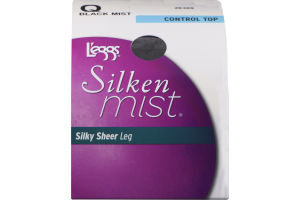 L'eggs Silken Mist Pantyhose Q Control Top Silky Sheer Leg Black Mist