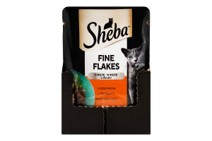 Корм консервированный полнорационный для взрослых котов с индейкой в желе Нежные кусочки Sheba д/п 85г