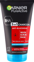 Гель для умывания скраб и маска для лица с углем 3в1 Garnier PureActive 150мл