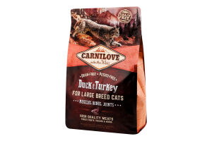 Корм д/котів великих порід з качкою та індичкою сухий 2кг Карнілав