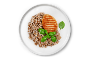 Гречана каша з грибами та куряча котлета