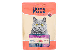 Корм д/дорослих котів британських та шотландських порід Індичка та качка сухий 400г Home Food