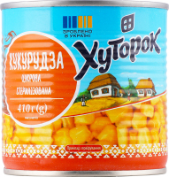 Кукуруза сахарная стерилизованная с сахаром и подсластителем Хуторок ж/б 410г