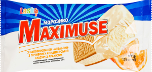 Морозиво 10% у кондитерській глазурі з наповнювачем з печивом Апельсин Maximuse Laska м/у 90г