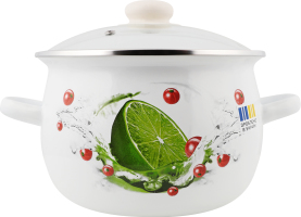 Каструля Лайм біла 4,25л емальована сферична з н/ж обідком та скляною кришкою І61915/2 Ідилія