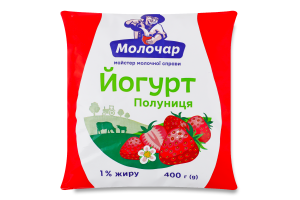 Йогурт 1% питний нежирний з фруктовим наповнювачем Полуниця Молочар м/у 400г