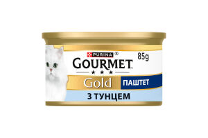 Корм консервований повнораціонний для дорослих котів з тунцем Паштет Gold Gourmet з/б 85г