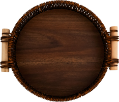 Таця плетена з ручками бамбукове дно 20см