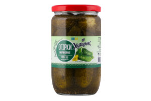 Огірки мариновані пастерізовані ТМ "Хуторок" 680г, скло