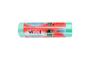 Пакети д/сміття viGO! HD із зав’язками зелені 60л