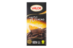 Шоколад 70% чорний зі шматочками апельсину Valor к/у 100г