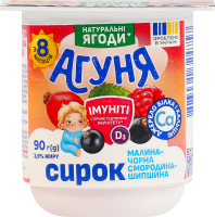 Сирок 3.9% для дітей від 8міс з наповнювачем фруктовим Малина-чорна смородина-шипшина Імуніті Агуня ст 90г