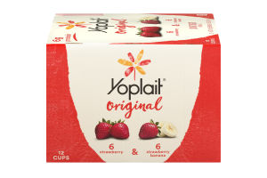 Yoplait Original Low Fat Yogurt Strawberry & Strawberry Banana - 12 CT