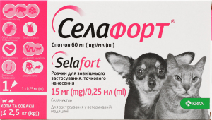 Краплі протипаразитарні д/котів та собак Селафорт спот-он 0,25мл KRKA