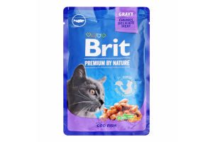 Корм влажный для взрослых котов Кусочки трески Premium Brit д/п 100г