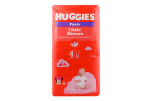 Трусики-подгузники для девочек 9-14кг 4 Little Movers Pants Huggies 52шт