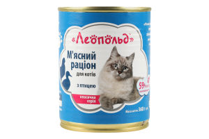 Корм консервированный для котов с птицей Мясной рацион Леопольд ж/б 360г