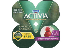 Activia Probiotic Lowfat Yogurt with Bifidus Strawberry/Raspberry - 4 PK