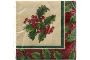 Smart Living Holiday Napkins Boughs Of Holly - 16 CT