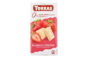 Шоколад білий з полуницею без цукру Torras м/у 75г